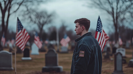 Honoring fallen heroes on Memorial Day at a somber cemetery. 