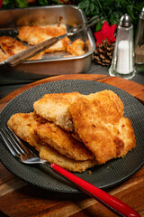 Fried cod fillet. Shallow depth of field. 