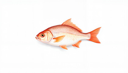Single orange fish on white background with copy space