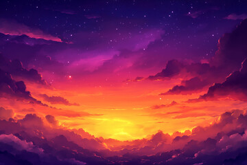 Violet sunset gradient blending with hues of orange and gold across a serene sky