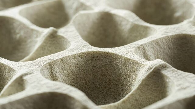 A closeup view of molded pulp packaging formed around fragile items accentuating the sy yet environmentally friendly design.