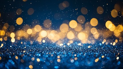 Dark blue shiny abstract background with copy space for design. Long web banner. Website header. Christmas, New Year, birthday, anniversary, holiday, celebration, holiday concept.