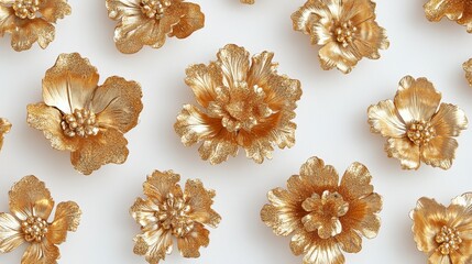 Fototapeta premium A collection of elegant golden floral decorations arranged artistically on a light background, showcasing intricate designs and textures.