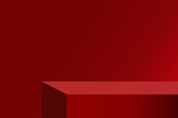 The corner of the red table with light shining down, Blank red product studio background, stage, podium for presentation vector illustration design for display cosmetic or beauty product.	
