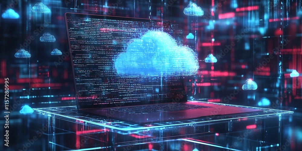 Poster Digital Transformation Concept with Laptop and Cloud Computing in a Virtual Environment : Generative AI