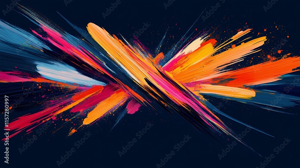 Aufkleber Vibrant Abstract Brush Strokes in Dynamic Composition on Dark Background : Generative AI