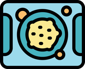 Round cookie dough with chocolate chips is ready to be baked on a griddle