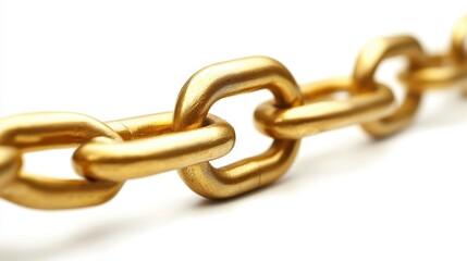 Obraz premium A close-up of a shiny golden chain link, showcasing its smooth texture and metallic sheen against a bright background.