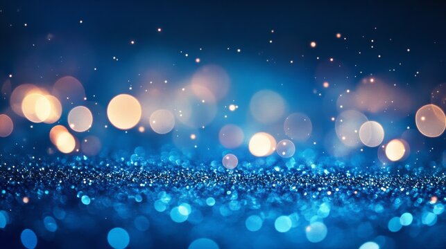 Dark blue shiny abstract background with copy space for design. Long web banner. Website header. Christmas, New Year, birthday, anniversary, holiday, celebration, holiday concept.