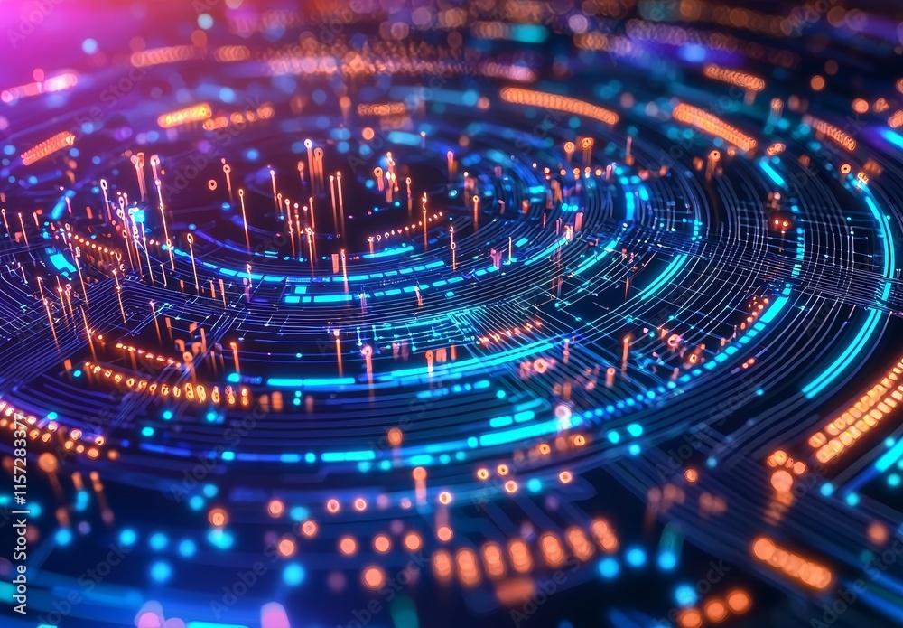 Aufkleber Digital Technology Network With Colorful Data Visualization in a Spiral Formation Showcasing Data Flow in a Vibrant Environment