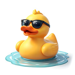 Playful rubber duck in sunglasses floating on water surface, digital art of character design concept.