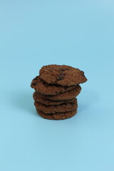 a close up of chocolate cookies isolated on bright background. Food concept photo.