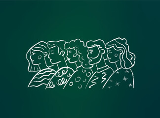 Hand drawn minimalistic illustration of a group of people on a chalkboard.