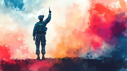 Veterans Day graphic material Patriotic American Flag and Military Memorabilia, American flag watercolor, Military boots silhouette, Soldier tribute