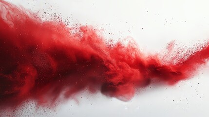 The idea of a bomb blast against a white backdrop. A red-black burst with red and black particles and debris. A chaotic and abstract background. A perilous fiery explosion. The notion of destruction.