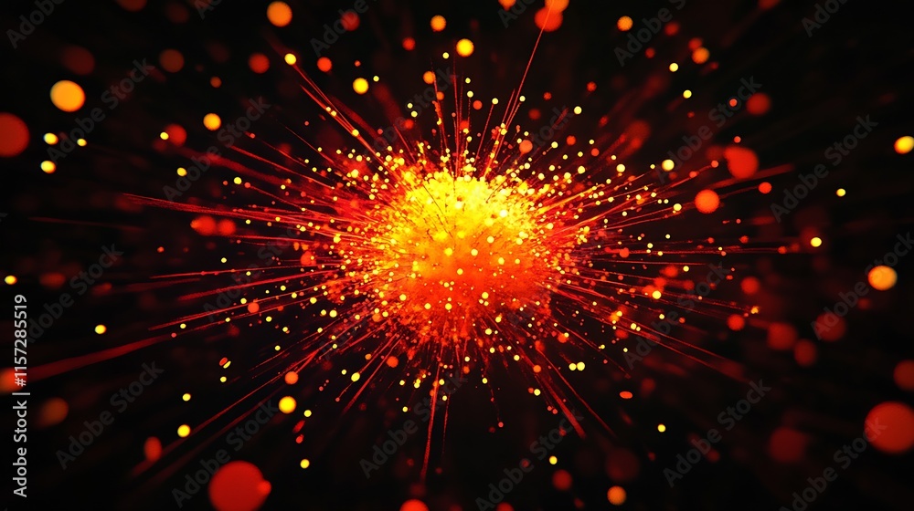 Poster Dynamic Abstract Art Depicting a Vivid Explosion of Red and Yellow Particles on Black Background : Generative AI