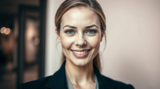 Smiling young woman candidate for a job interview in a professional setting