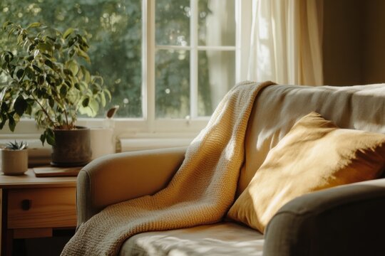 Relaxing on a cozy couch with a warm blanket, soaking up sunlight and pondering vitamin needs