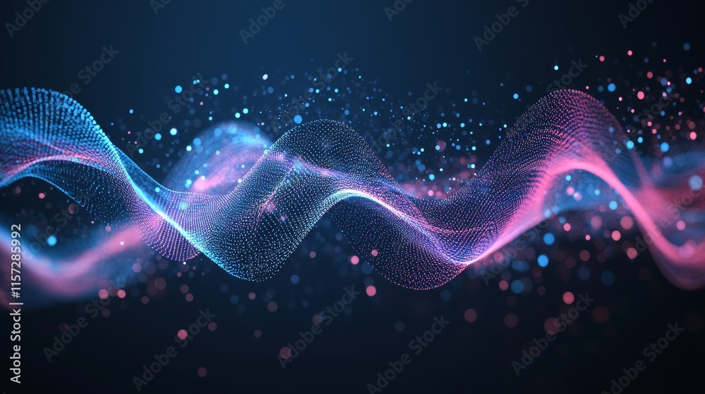 Aufkleber Visual Display of Colorful Abstract Wave Patterns With Soft Gradients and Sparkling Particles Illustrating Technology and Innovation in a Dark Environment
