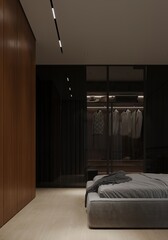 visualization of a dark modern interior of hall, antechamber, 3d rendering, cg illustration
