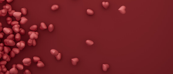 A red background with a bunch of red hearts scattered across it
