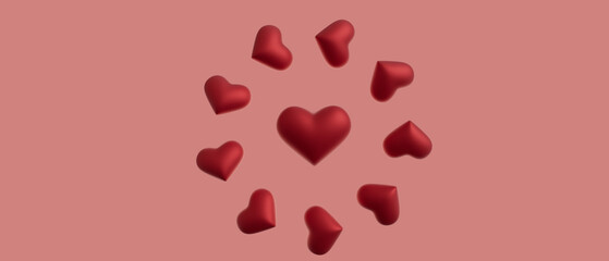 A close up of a red heart surrounded by nine other red hearts