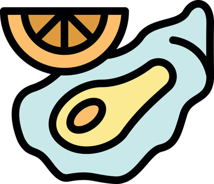 oyster with lemon slice, colorful, flat design clip art preview
