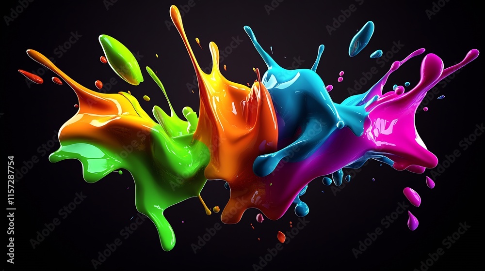 Leinwandbilder vibrant explosion of multicolored paint splashes on a black background : generative ai