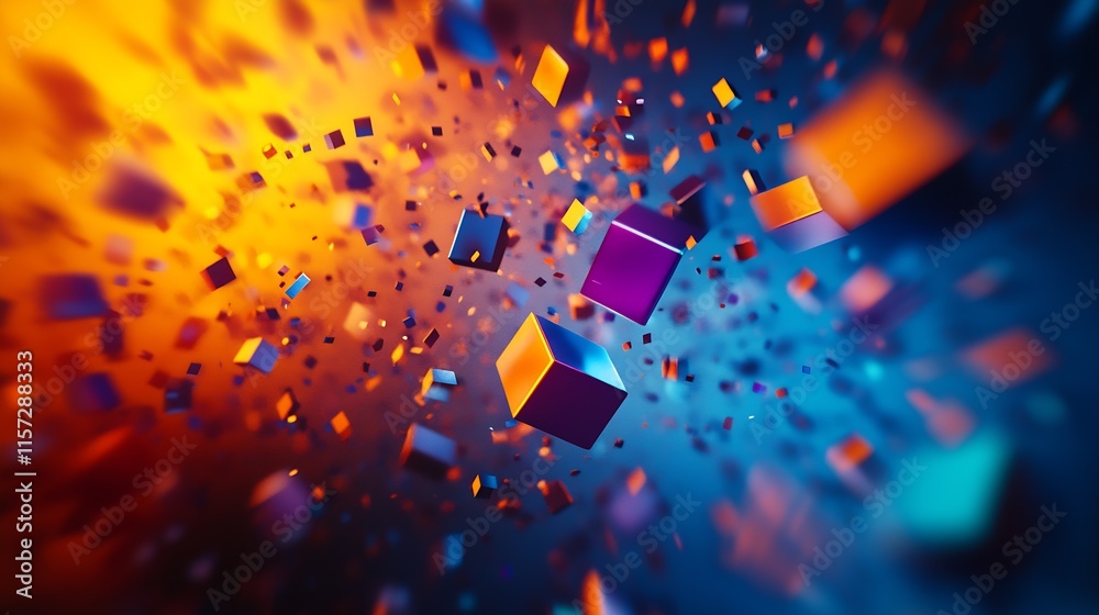 Aufkleber Vibrant Multicolored Cubes in Dynamic Motion with Glowing Background : Generative AI