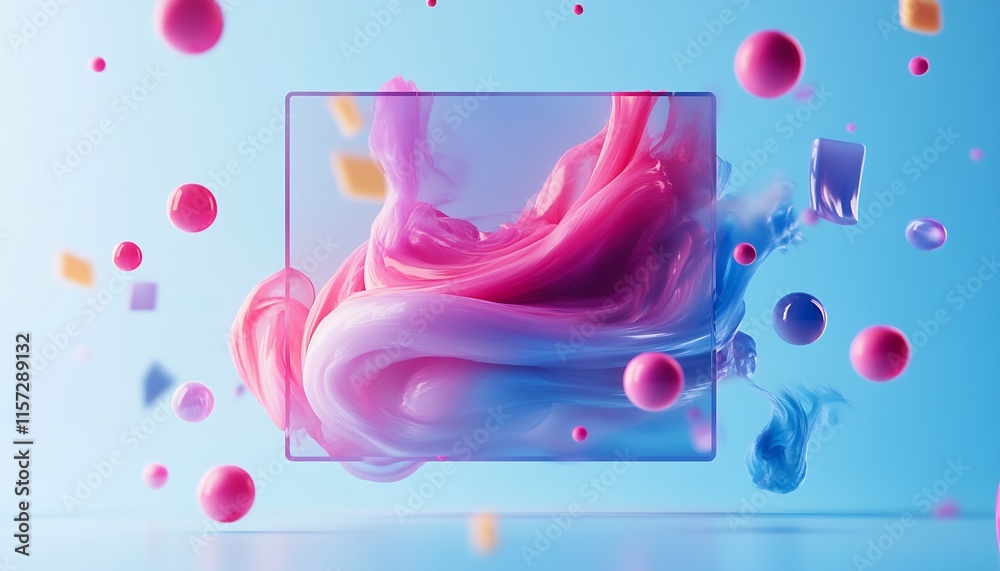 Aufkleber Mesmerizing Symmetrical 3D Render with Pastel Spheres and Abstract Geometric Shapes : Generative AI