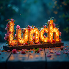 Concept alimentaire texte Lunch fleuri