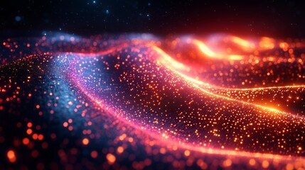 Obraz premium Vibrant Light Waves and Sparkling Particles in Abstract Design