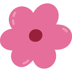 Childish cartoon pink meadow flower isolated on white background. Hand drawn simple spring flower for trendy naive design, decoration, postcard