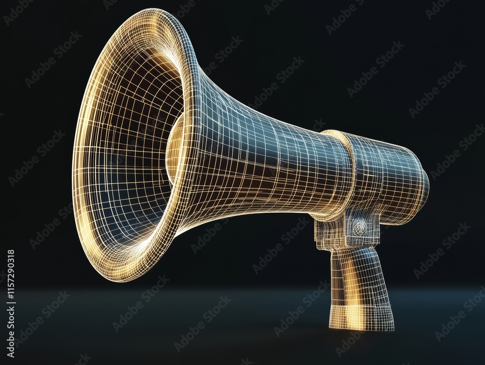 Poster 3D Wireframe Rendering of a Megaphone Showcasing Intricate Details in Design and Structure