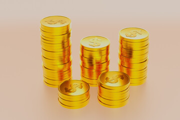 A stack of gold coins with the number 1 on the bottom