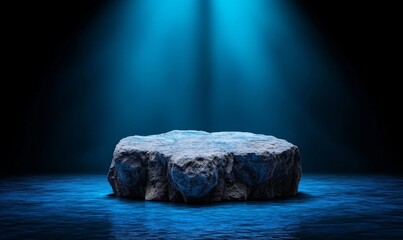 Naklejka premium The backdrop of an empty stage performance with neon lights and a laser display. Futuristic laser shapes on a dark backdrop. An abstract dark background illuminated by neon glows.