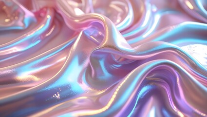 Fototapeta premium Elegant Iridescent Metallic Fabric Background in Pastel Waves – Perfect for Text Overlay