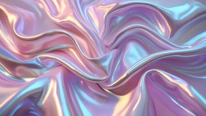 Obraz premium Elegant Iridescent Metallic Fabric Background in Pastel Waves – Perfect for Text Overlay