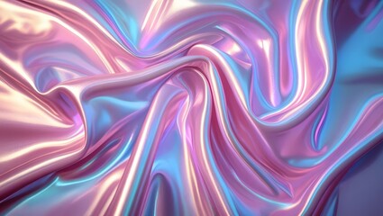 Elegant Iridescent Metallic Fabric Background in Pastel Waves &ndash; Perfect for Text Overlay