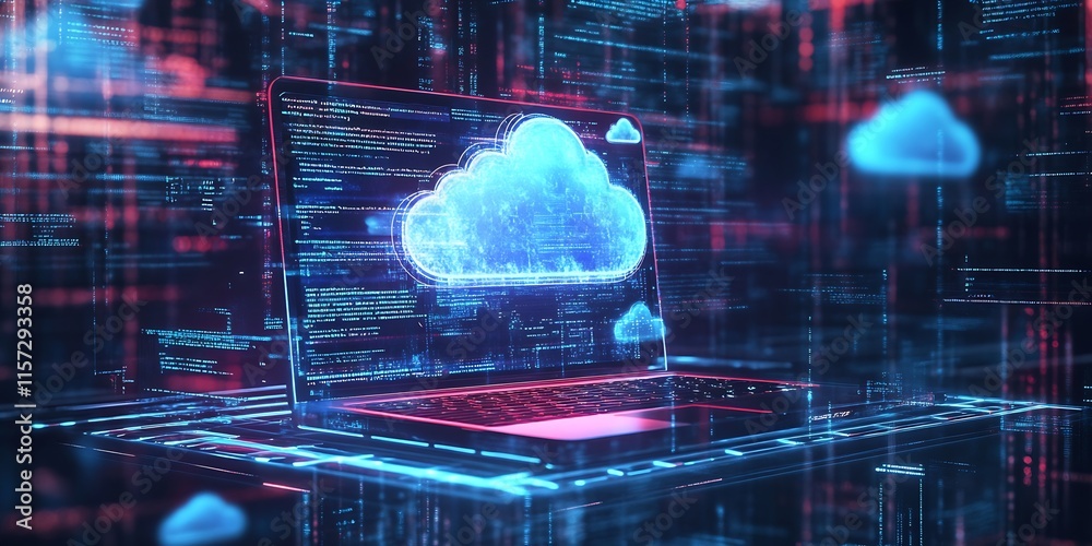 Leinwandbilder innovative cloud computing concept with futuristic laptop in digital networked environment : generat