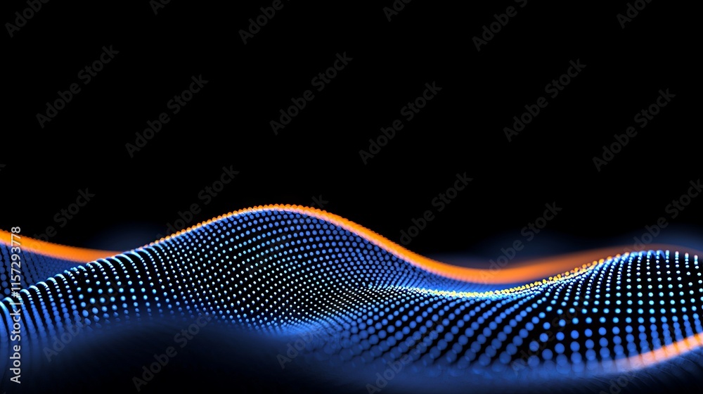 Wall mural a flowing wave of gold digital particles creating an abstract background.
