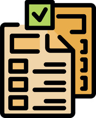 Documents with checkboxes and a check mark icon, symbolizing completion and verification of tasks or requirements