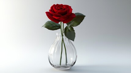 Fototapeta premium Blooming red rose in vase on white background for decorative home setting