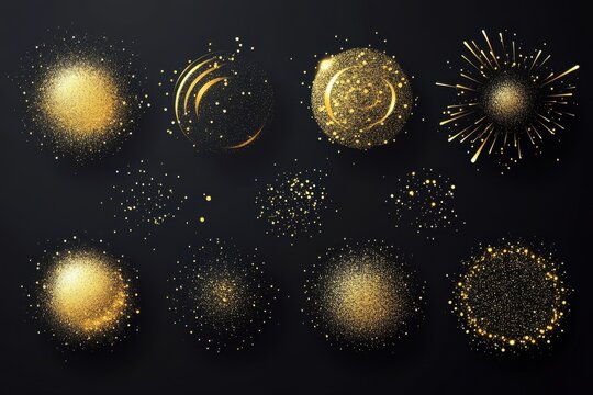 Set of Abstract shiny gold glitter design element: A collection of abstract gold glitter designs, adding shimmer and style to any backdrop.