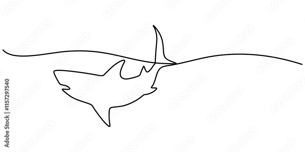Poster shark continuous line drawing, one line drawing of a shark. graphic vector illustration of shark con
