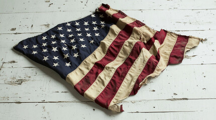 Fototapeta premium Worn American flag displayed to honor service members on Memorial Day. 