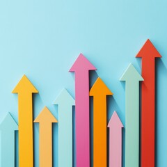 Colorful Arrows Pointing Upwards Against a Blue Background Symbolize Growth, Progress, and Positive Change in Various Contexts, Including Business and Personal Development