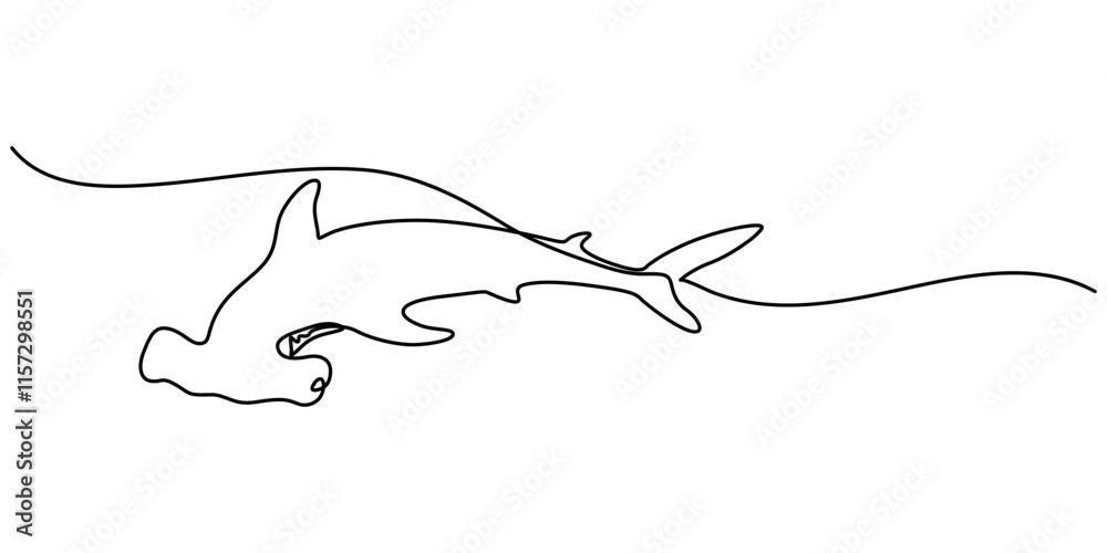 Poster shark continuous line drawing, one line drawing of a shark. graphic vector illustration of shark con