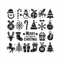 Merry Christmas elements set silhouette vector. Set of Christmas elements icon silhouette illustration