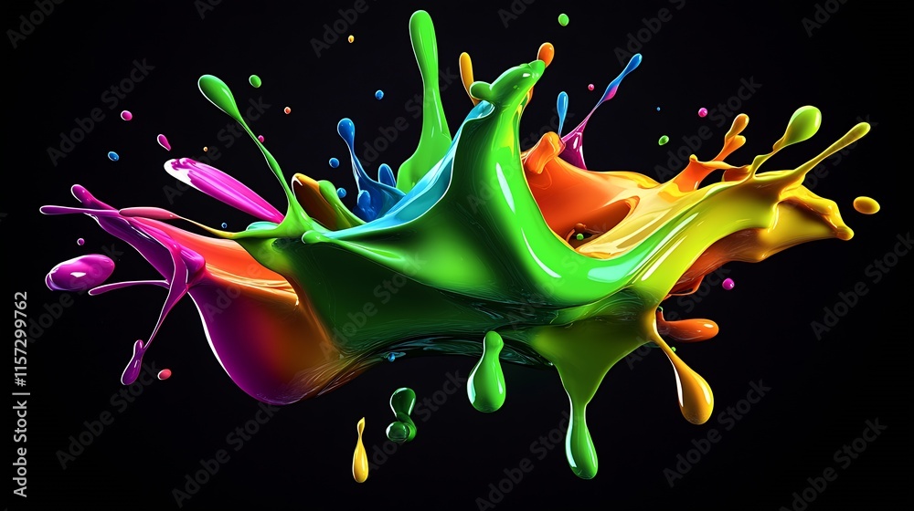Aufkleber Vibrant Splash of Colorful Paint in Dynamic Abstract Arrangement : Generative AI